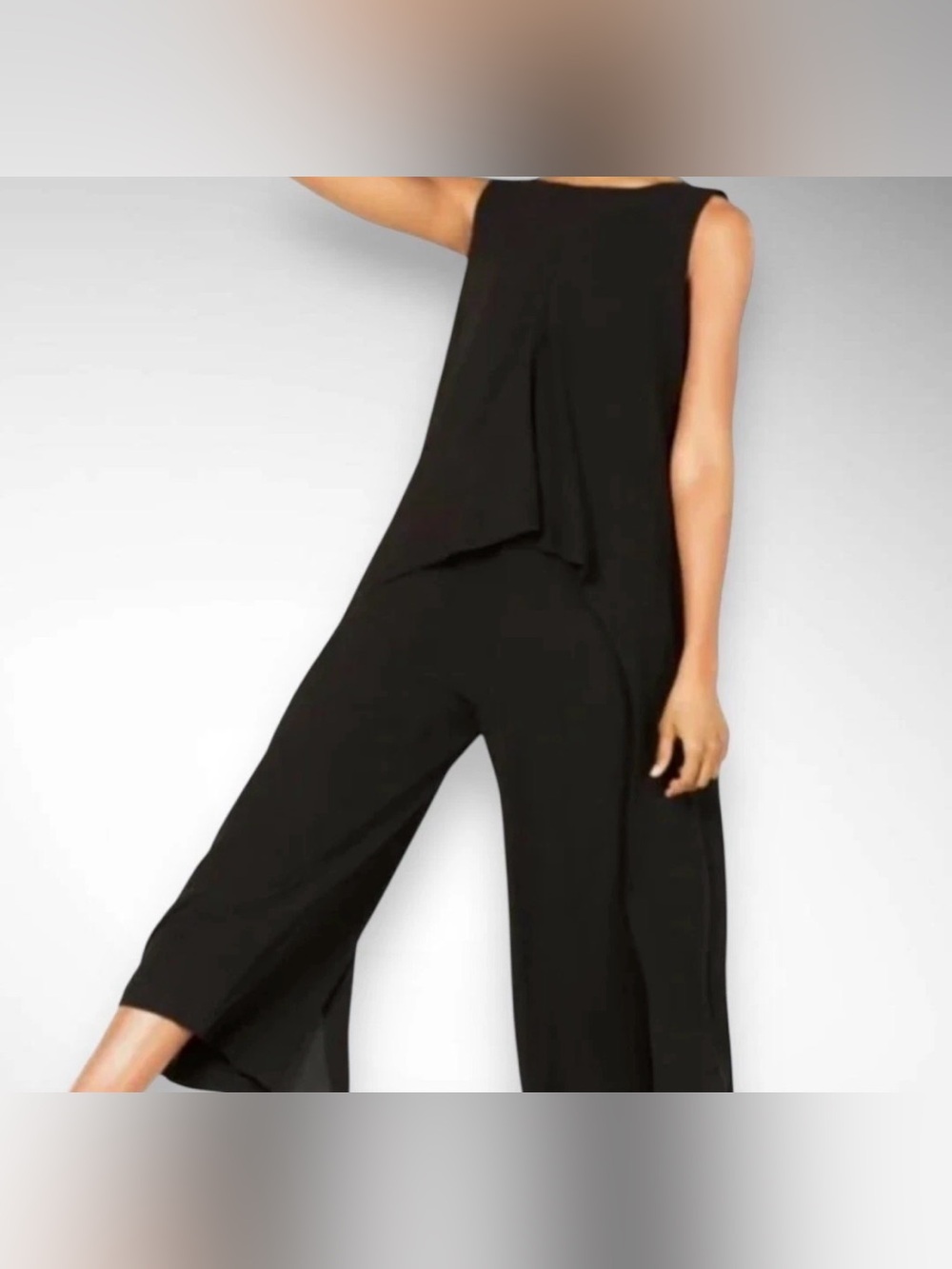 Eileen Fisher Silk Georgette Crepe Drape Overlay Jumpsuit Black Medium - Picture 3 of 12